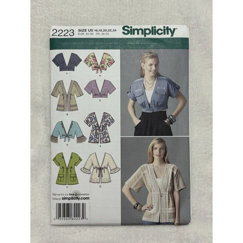 Simplicity Sewing Pattern 2223 Misses Jacket Top Plus Sizes 16-24 Pockets